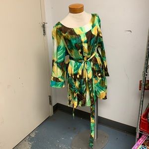 Y2K Dana Kay Belted Tunic 18W Scoop Neck Pleated Artsy Flowing